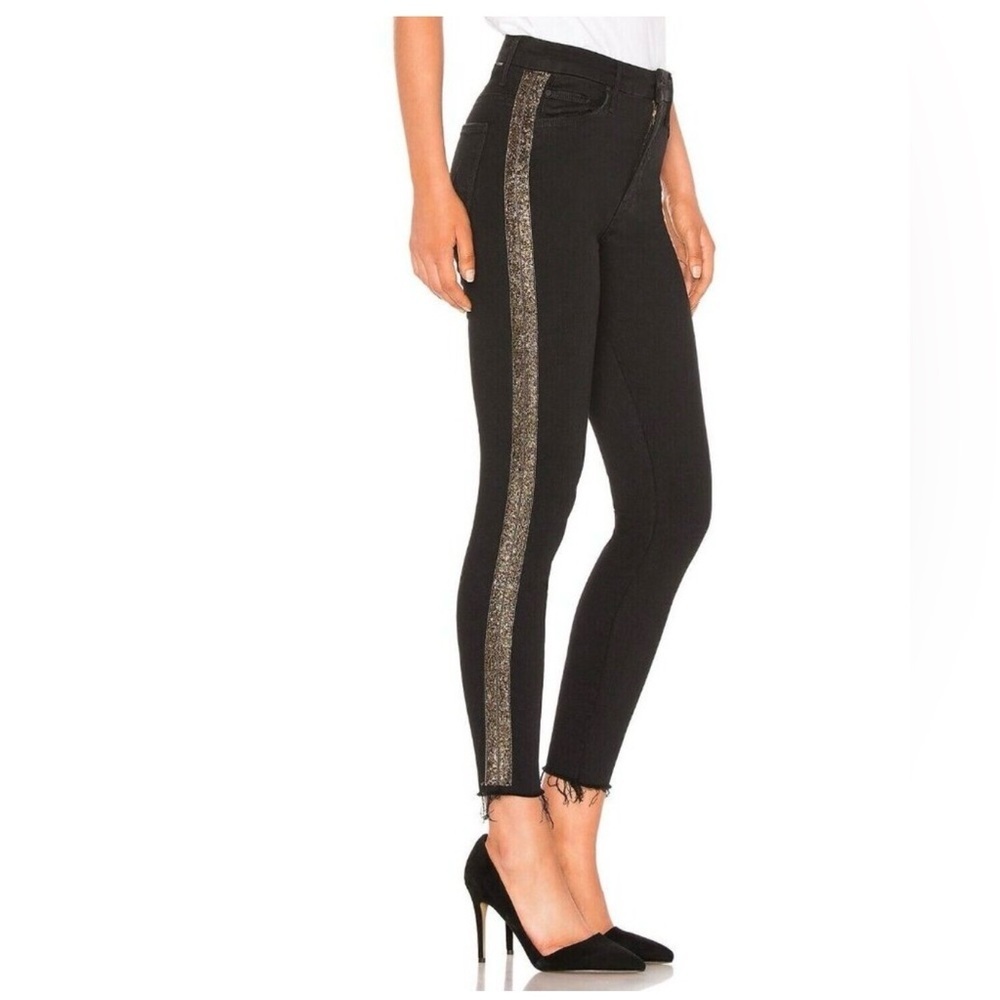 MOTHER Black High Waisted Looker Ankle  Fray Jeans Guilty Flash